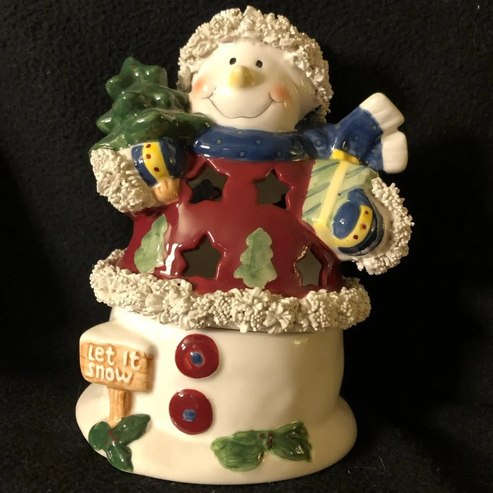 🆕 NWOT - Ceramic 2 Piece Snowman Candle Holder ⛄️🎄🕯